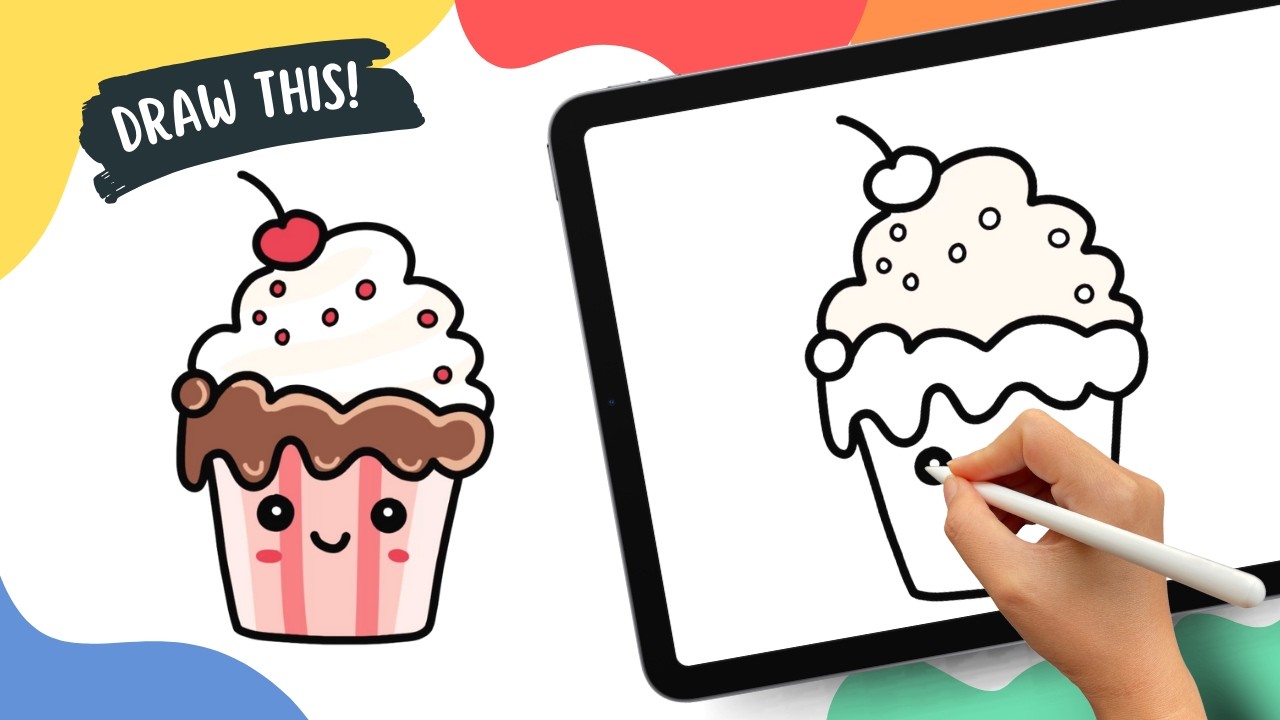 Cute Cupcake - Easy Cartoon Drawing Tutorial
