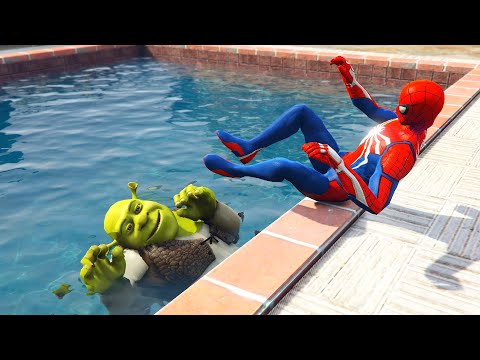GTA 5 SPIDERMAN vs SHREK | Water Ragdolls Fails/Jumps ep.1 (Euphoria Physics Funny Moments)