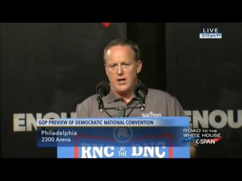 RNC Communications Director Sean Spicer Speaks At Press Conference On Democratic National Convention