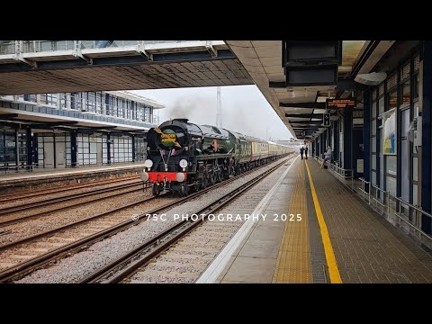 35028 Clan Line speeds through Ashford International