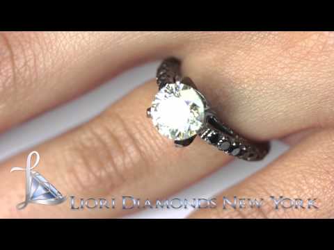 ER-1019 - 4.07 Carat H-SI2 Certified Natural Round Diamond Engagement Ring 14K Black Gold