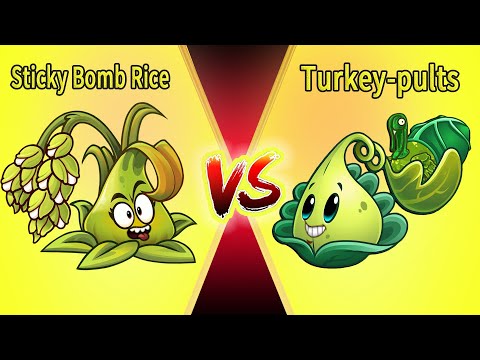 PvZ 2 Gameplay - Turkey-pults VS Sticky Bomb Rice (Max Level Plant Vs Plant)