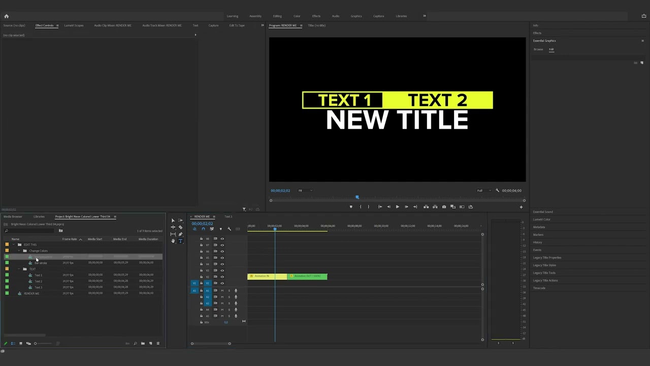 How to edit the Bright Neon Colored Lower Third 04 in Premiere Pro