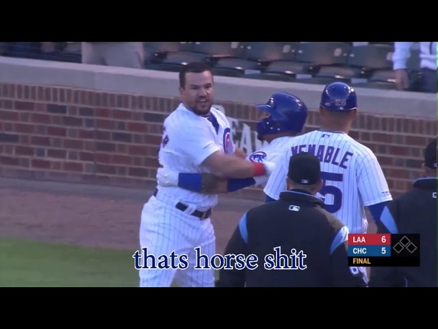 Kyle Schwarber charged the third base ump after a check swing call, a breakdown.