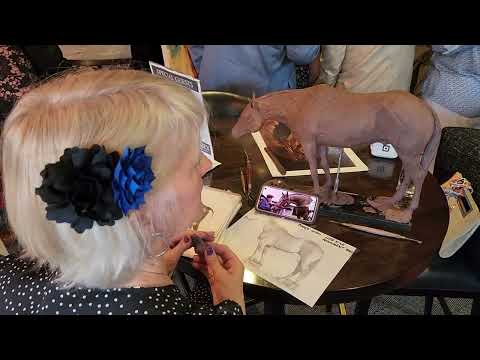 Jocelyn Russell live sculpting Cody's Wish at Brushes and Bronze, May 1, 2024