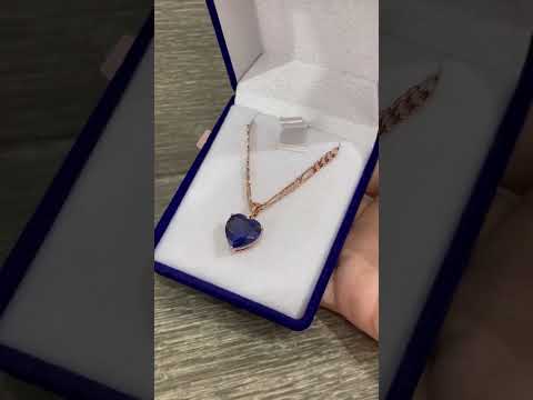 Подарок девушке кулон "Сияние нежного сердца Сапфир в золоте на цепочке Картье" из ювелирного сплава в футляре - фото 2 - id-p1961060792