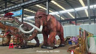 Animatronic woolly mammoth with moving trunk