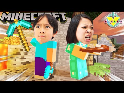 Mommy Plays Minecraft For The First Time And Wins! Let's Play Minecraft Ryan Vs Mommy