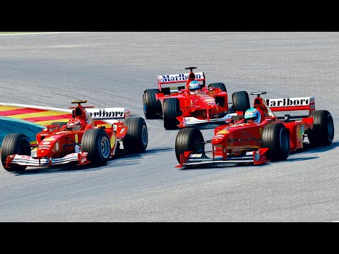 Ferrari F1 2004 vs Ferrari F1 2000 vs Ferrari F1 1999 at Spa
