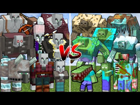 ALL MINECRAFT MUTANT PILLAGERS vs ALL MINECRAFT MUTANT ZOMBIES | Minecraft Mob Battle