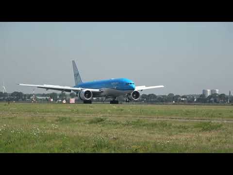 KLM Boeing 777 landing Amsterdam Schiphol airport (AMS) returning from Los Angeles (LAX)