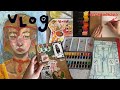 productive art vlog [oil painting, watercolour illustration, and starting my mixed media sketchbook]