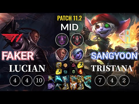 T1 Faker Lucian vs SRB Sangyoon Tristana Mid - KR Patch 11.2