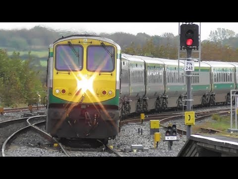 Irish Rail 201 Class Loco + Mark 4 Intercity Train - Portarlington Station