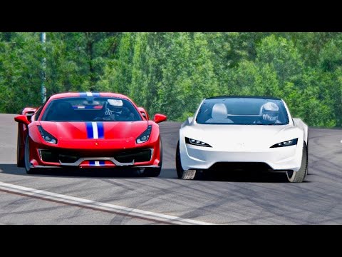 Tesla Roadster vs Ferrari 488 Pista - Spa