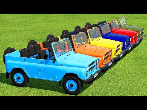 TRANSPORTING MINI JEEP 4x4 COLORED CARS WITH SCANIA TRUCK - Farming Simulator 22