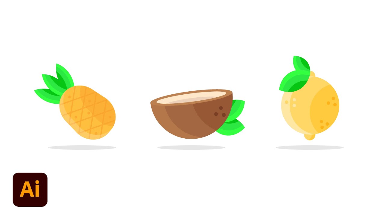 Minimal Flat Design Fruit Icons Easy - Adobe Illustrator Tutorial