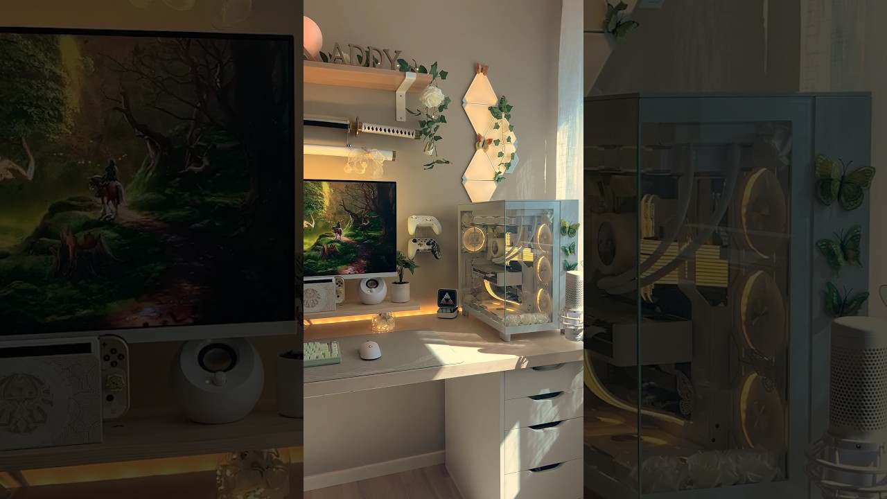 aesthetic desk setup | gaming setup 🍃 #gamingsetup #aesthetic #shorts