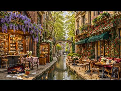 Relaxing Morning Spring Ambience 🌿 Cozy Coffee Shop with Soft Jazz Music for Work, Study