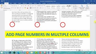 How To Add Page Numbers in Multiple Columns In Ms Word Document | Ms Word Tips | Helping Window