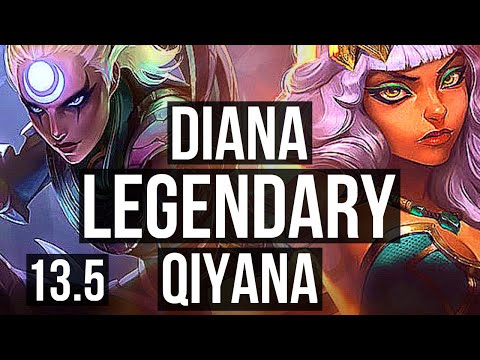 DIANA vs QIYANA (MID) | 8 solo kills, Legendary, 300+ games, 13/3/3 | KR Master | 13.5