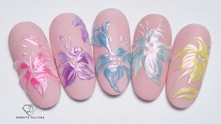Glazed flower nail art. 3D Textured nail art with chrome. 