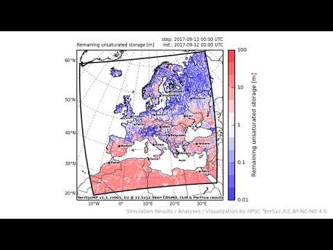 TerrSysMP monitoring run 2017-09-12 - remaining unsaturated storage - Europe (72h)