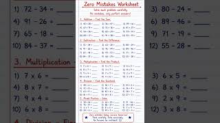 Zero Mistakes Worksheet | Perfect Math Challenge