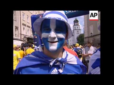 Greek and Swedish fans gathering ahead of their match
