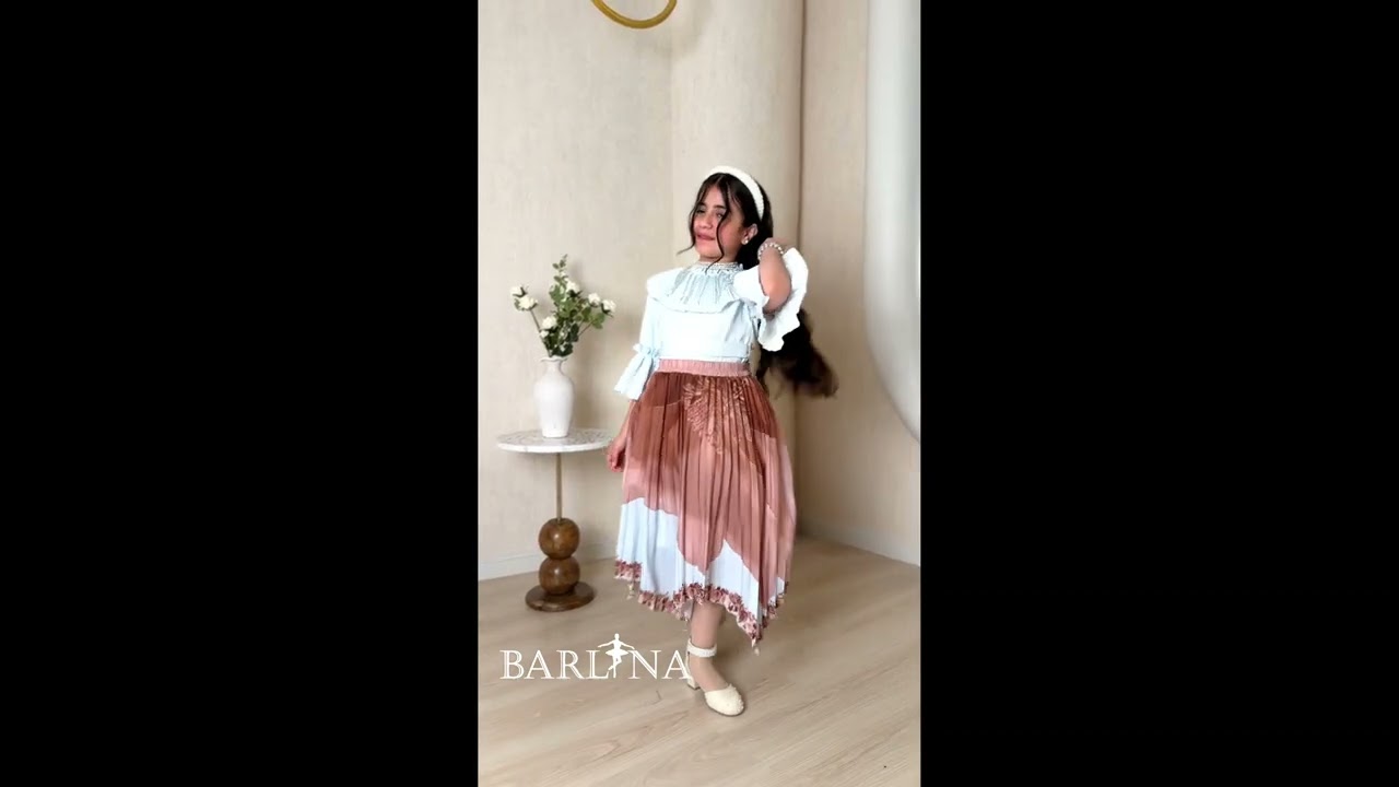 فستان بناتي بقطعتين بقصة مائلة - سماوي - 16 سنة