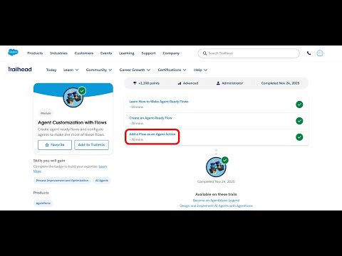 Add a Flow as an Agent Action | Agent Customization with Flows | Trailhead | Salesforce | Internship
