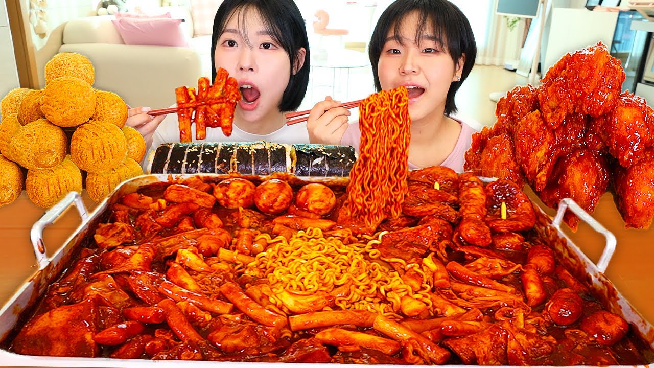 ASMR MUKBANG| 직접 만든 즉석 떡볶이 양념치킨 김밥 치즈볼 먹방 & 레시피 FRIED CHICKEN AND Tteokbokki EATING