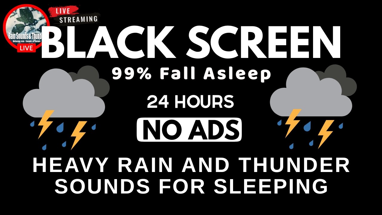 🔴 Heavy Rain & Thunder Sounds☔| Black Screen - Deep Sleep, Relaxation & Stress Relief, Live Stream