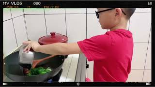 Caleb cooking for grandma’s Birthday