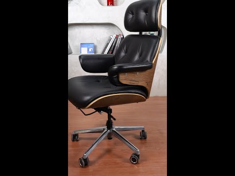High back ergonomic office chair with black leather upholste...