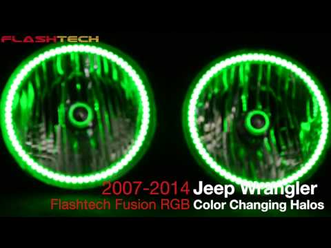 FLASHTECH LIGHTING Jeep Wrangler V.3 Fusion Colorshift LED HALO HEADLIGHT KIT 2007-2015