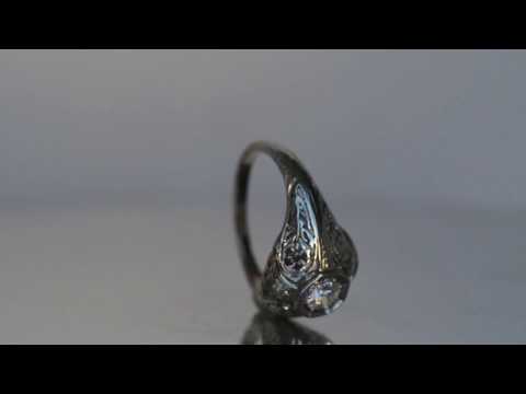 1920 Edwardian Antique Filigree-Rich Ring with .25ct Old European Cut Diamond and .04ct ATL#246