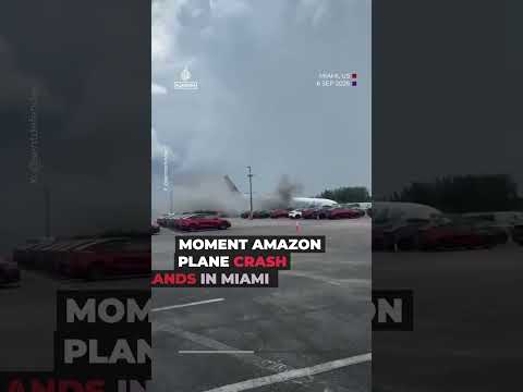 Moment Amazon plane crash lands in Miami