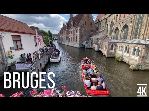 Bruges - Belgium , Walking Tour,  Summer 2022 (4k 60fps)