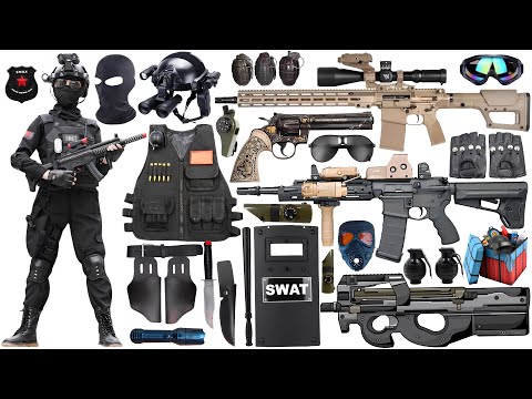 Unboxing of special forces toy guns, including sniper rifles, tactical equipment, Colt M1991 pistols