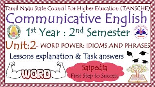 Communicative English Unit 2| Part 3 Word Power| Idioms & Phrases| UG 1st Year 2nd Semester| TANSCHE