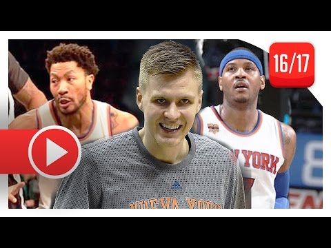 Carmelo Anthony, Kristaps Porzingis & Derrick Rose Highlights vs Nets (2017.03.12) - 63 Pts Total
