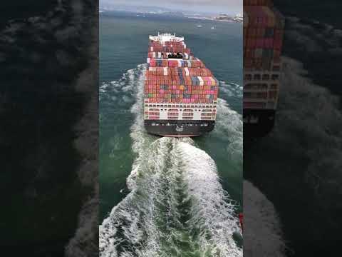 Huge Container Ship sail under Golden Gate Bridge, San Francisco's, California!
