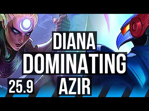 DIANA vs AZIR (MID) | 7 solo kills, 11/2/2, Dominating | VN Challenger | 25.9