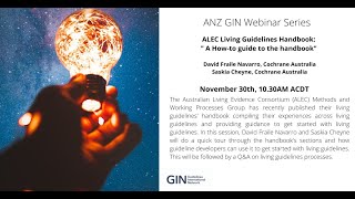 ALEC Living Guidelines Handbook:  A How-to guide to the handbook - GIN ANZ - 30th November 2022