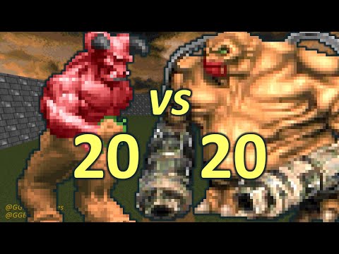 20 Barons of Hell vs 20 Mancubi - Monster Infighting - Doom II Retro Battles
