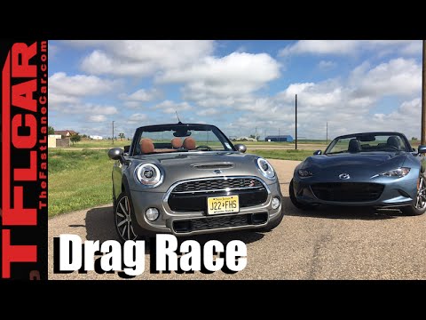 2016 Mazda Miata MX-5 vs MINI Cooper S Convertible Topless Drag Race