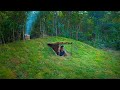 Solo Bushcrafts Camping Build Warm Underground Tunnel Shelter, Catch n Cook, Jungle Survival Skills