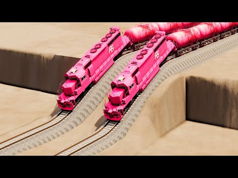 Big Mistake On Rail Tracks Steep Downward Sliding Rail Tracks Vs Trains ! | BeamNG.Drive