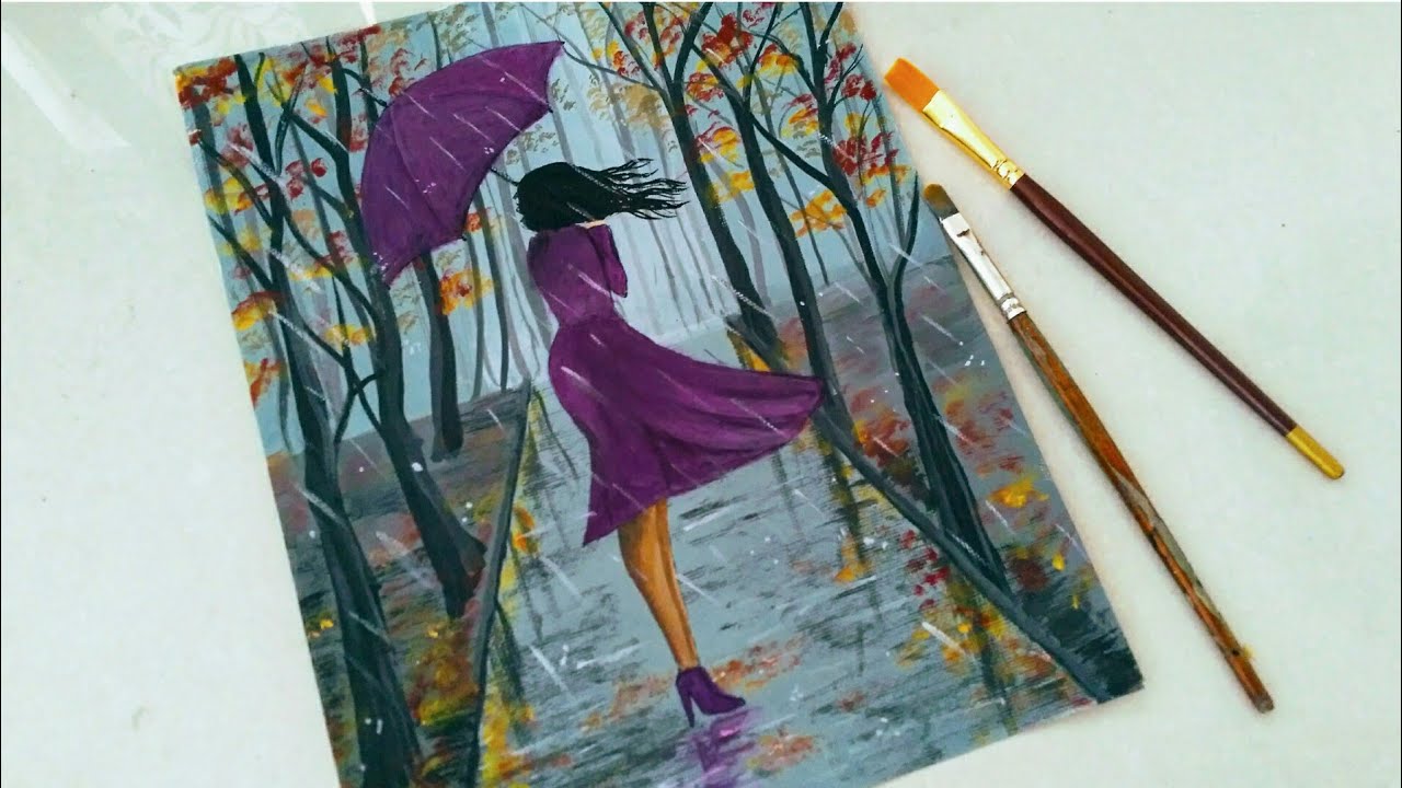 painting rainy season scenery video tutorial by priya